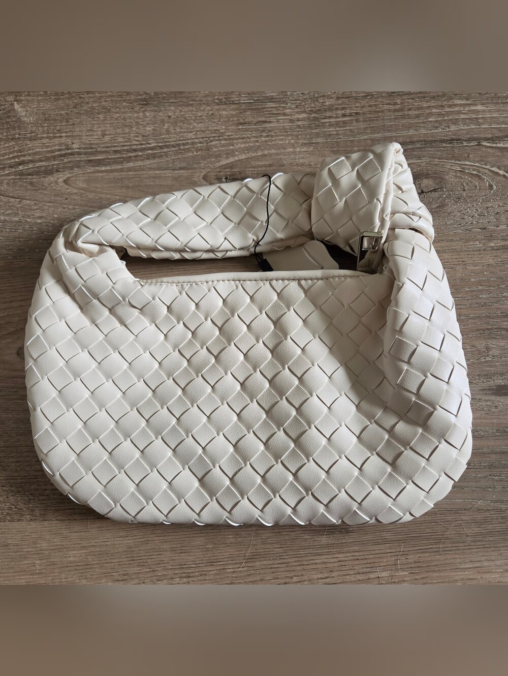 Cream Woven Leather Hobo Shoulder Bag - Picture 2 of 3